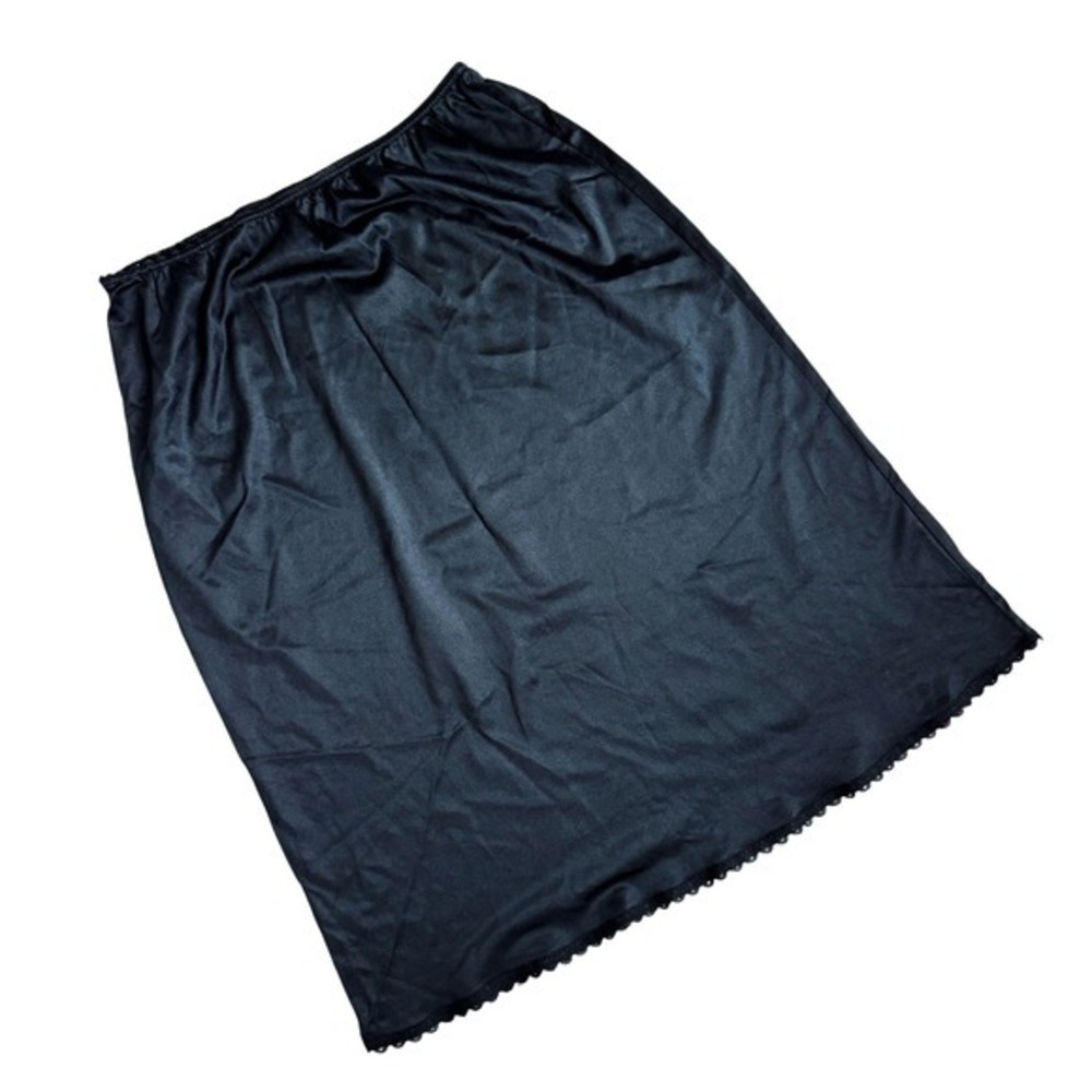 Vintage Women's Black Half Slip Skirt Lace Trim 25" Length Elastic Waist Medium‎